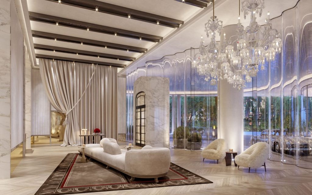 Baccarat Residences Miami lobby crystal interior Meyer Davis design
