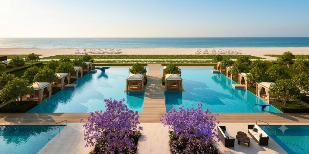 FENDI Château Residences pool deck cabanas Surfside