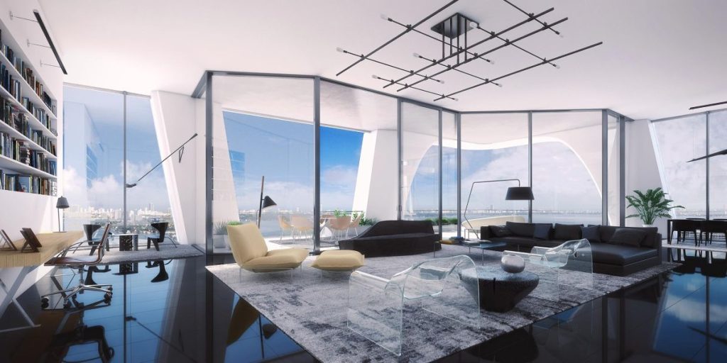 One Thousand Museum Miami floor plan interior column-free east west views