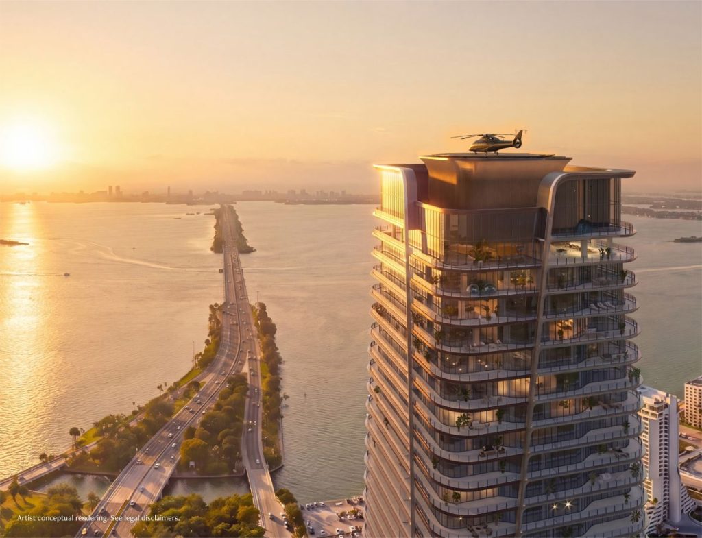 Miami luxury penthouse Biscayne Bay aerial 2026