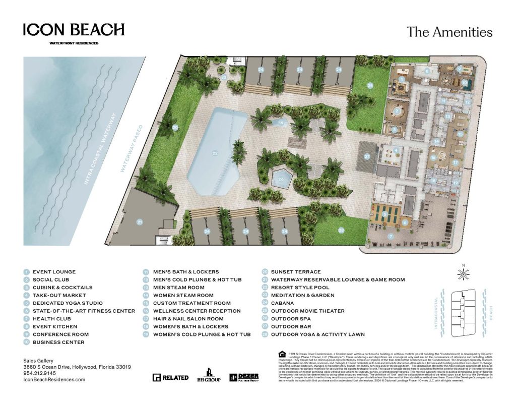 ICON Beach Hollywood site plan and amenity map