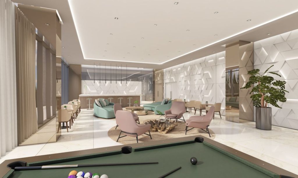 Oasis Hallandale resident lounge and entertainment area rendering