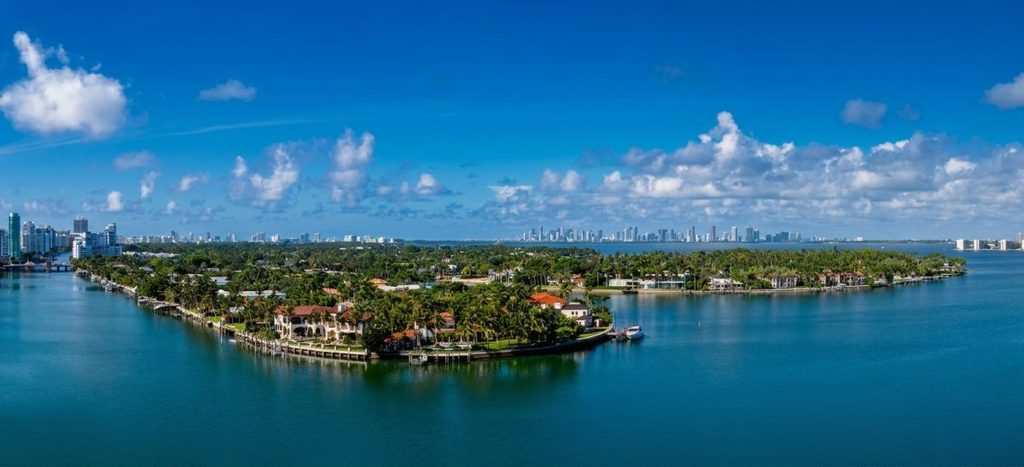 Miami luxury waterfront home with wide Biscayne Bay frontage